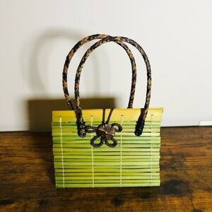 Bamboo Slat Green Brown Purse Handbag
